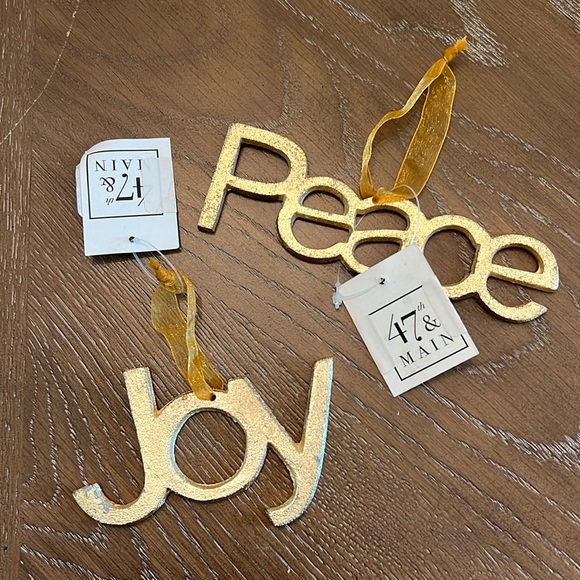 Joy & Peace Gold Metallic Ornaments NWT - Picture 1 of 6